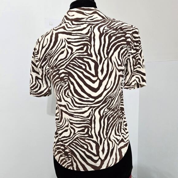 Jessica Lauren Silk Animal Print Short Sleeve Button Front Top Small Career - Picture 3 of 9